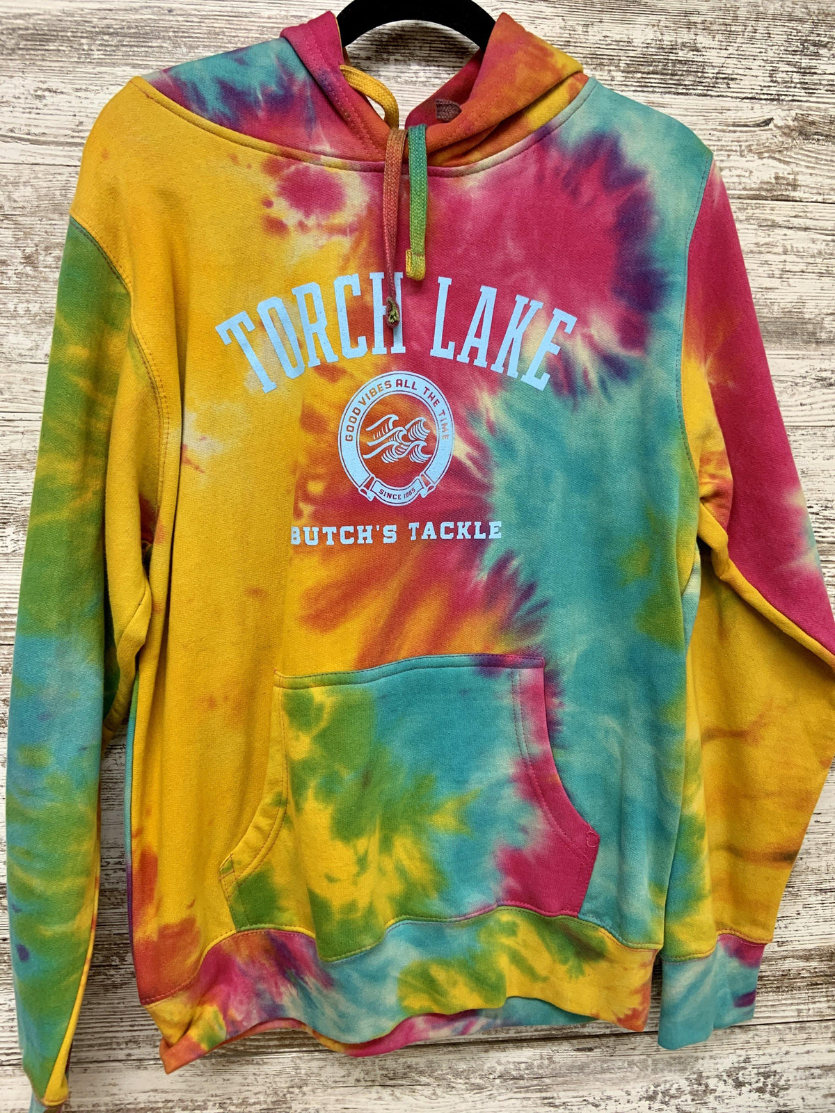 Good Vibes All the Time Tie-Dye Hoodie - Butch&#39;s Tackle &amp; Marine - Pontoon Rentals on Torch Lake