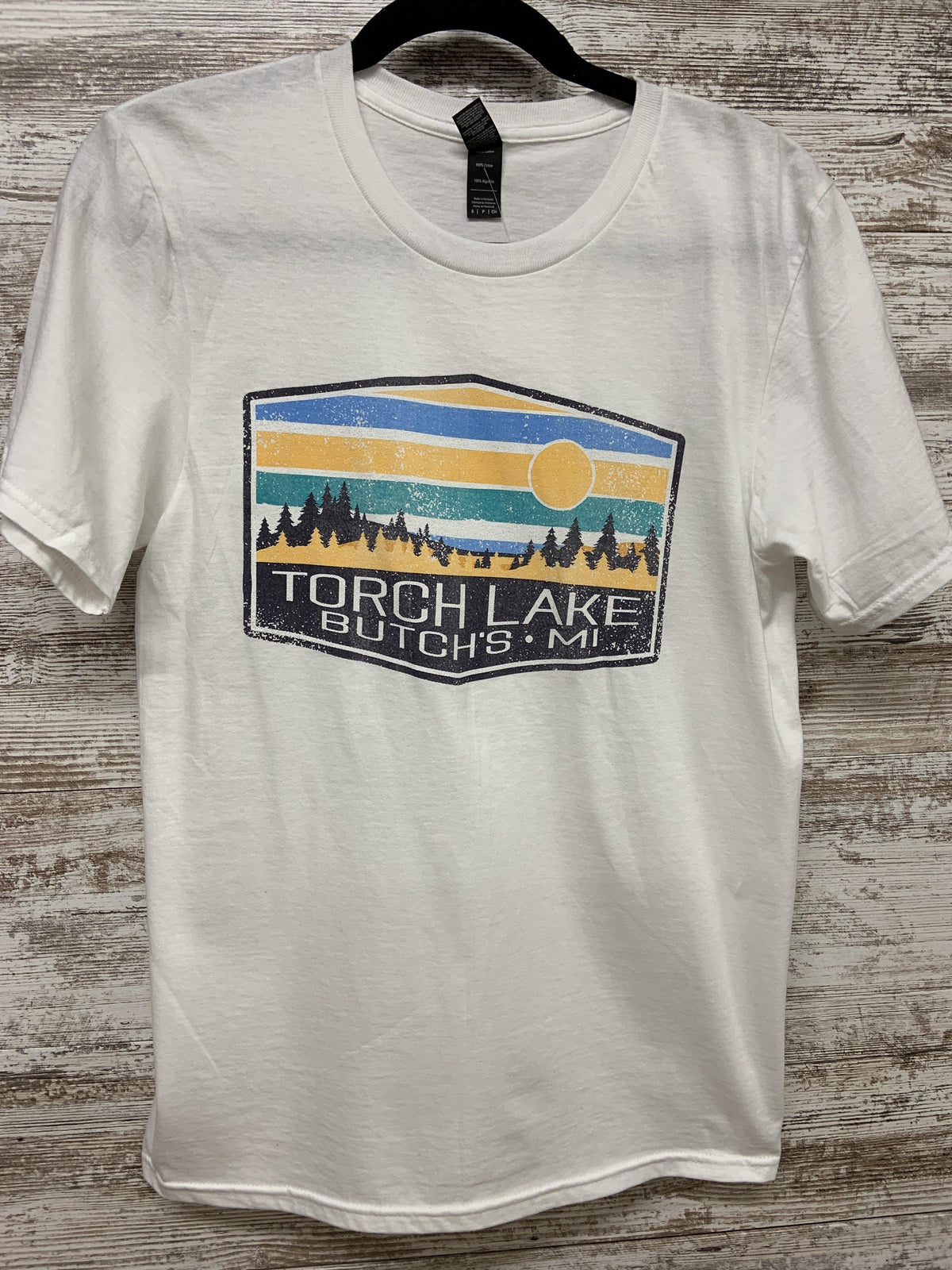 Sunrise over Torch Tshirt - Butch&#39;s Tackle &amp; Marine - Pontoon Rentals on Torch Lake