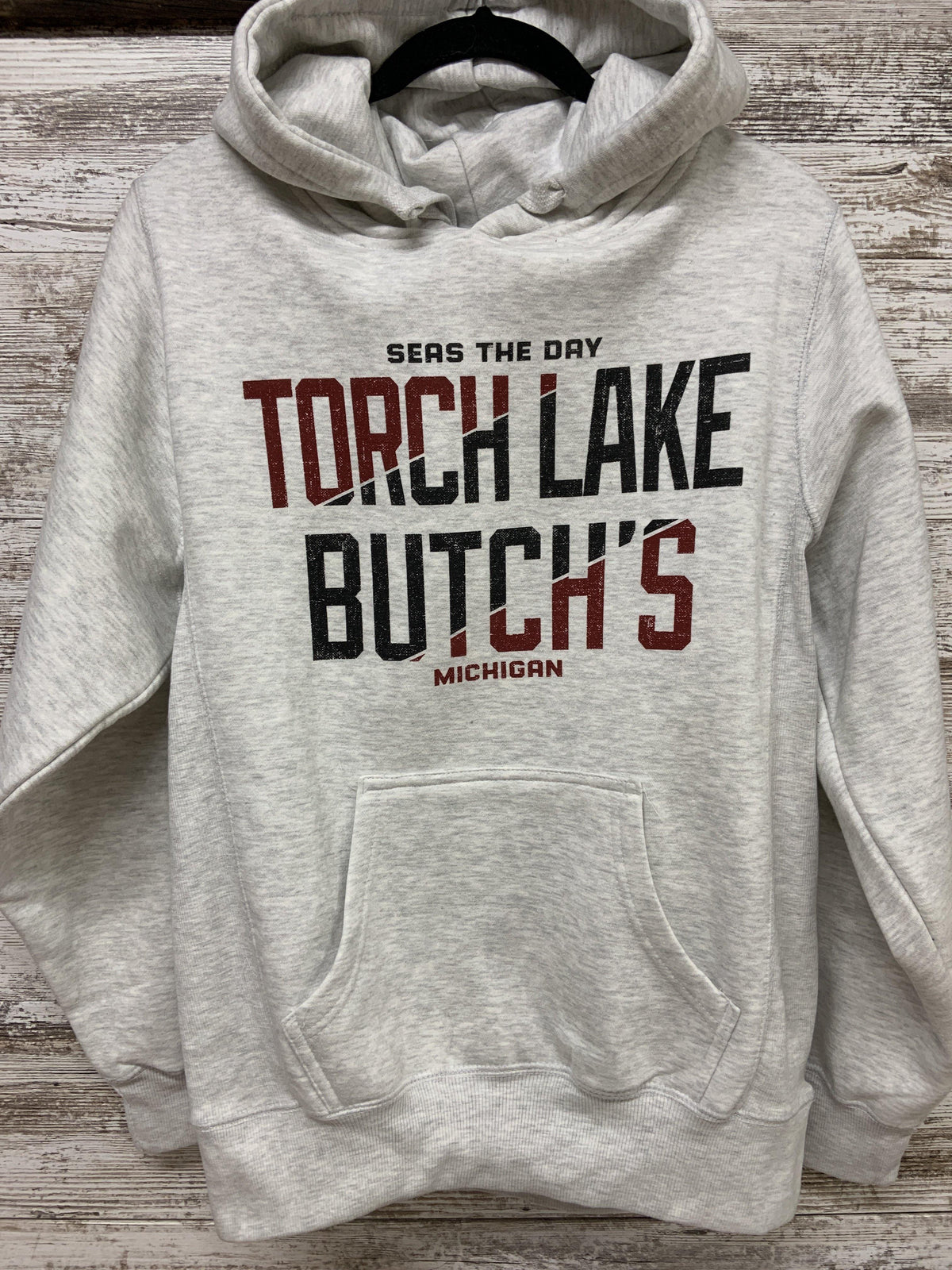 Seas the Day Heavyweight Hoodie - Butch&#39;s Tackle &amp; Marine - Pontoon Rentals on Torch Lake